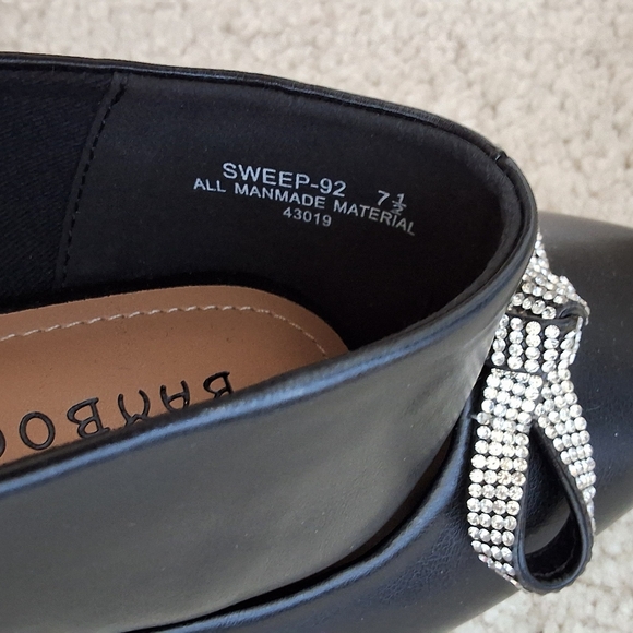 SOLD!!!Bamboo NWT, #2 Pair, 7.5, Woman's Black White Rhinestone Flat Dress Shoes - Picture 3 of 10